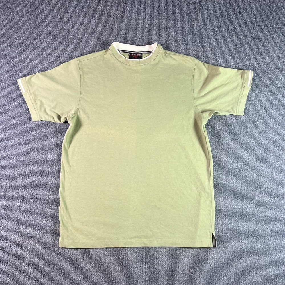 Canyon Creek Golf T-Shirt Mens Medium Green Short Sleeve Split Hem Minimalist